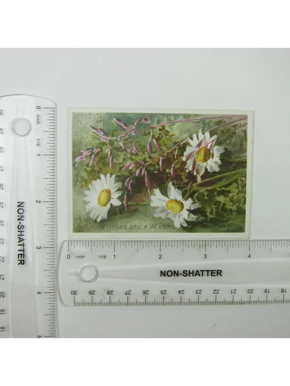 Victorian Christmas Card Hildesheimer & Faulkner Pink White Daisy Flower Antique